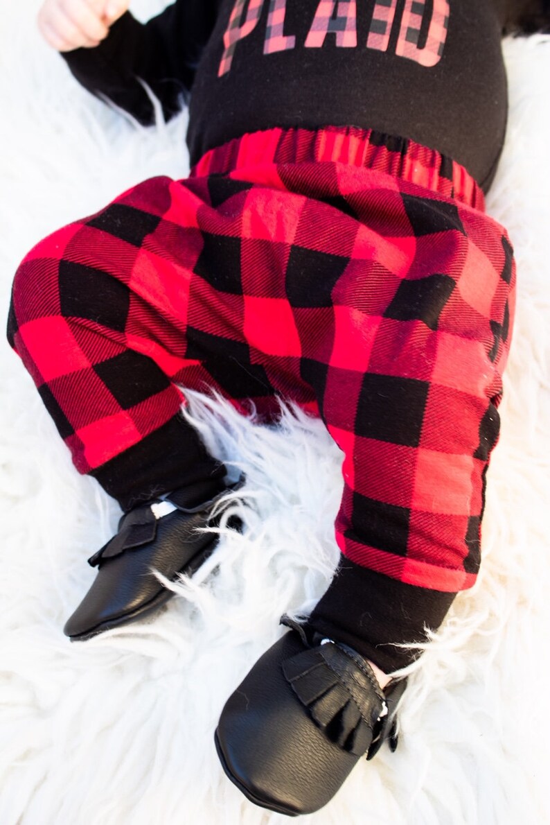 Red and Black Buffalo Plaid Baby Leggings Valentine's Baby Boy Leggings Toddler Pants Baby Pants Baby Joggers Toddler Leggings image 8