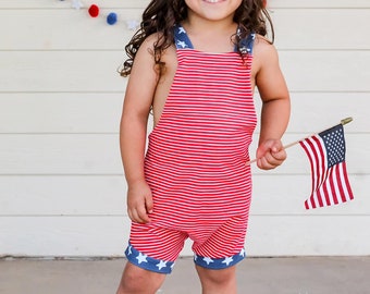 4th of july outfit baby boy - fourth of july romper - first fourth of july -american flag outfit - patriotic outfit boy - overalls -overall