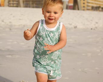 Sea turtle track set: tank and track shorts in cotton lycra