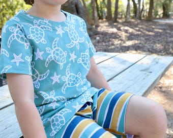 Kids Turtle Shirt, Cotton Sea Life Beach Vibes Tee