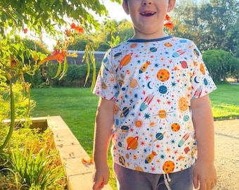 Space tee for kids, boxy tee, science planet astronaut tshirt for kids, kids space shirt, handmade cotton baggy shirt for boys and girls