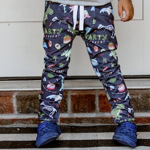 Dino birthday boy - Dinosaur bday pants - Dino pants - Dinosaur party - Dinosaur birthday outfit - Oeko tex certified fabric - faded black