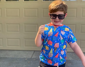 Boxy 90s vibe tshirt for kids, ice cream baggy tshirt for kids, back to school tee, first day shirt, handmade in usa kids colorful clothes