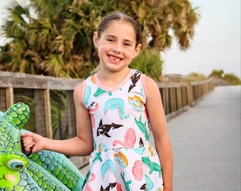 Pool Float peplum , handmade cotton twirl shirt for girls