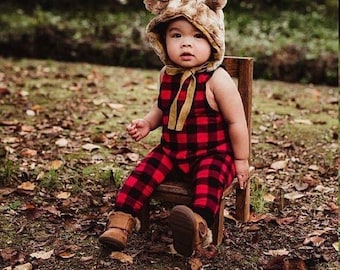 Baby boy first birthday outfit / Baby overalls /  baby romper / plaid baby overalls / baby shower gift | buffalo plaid romper/