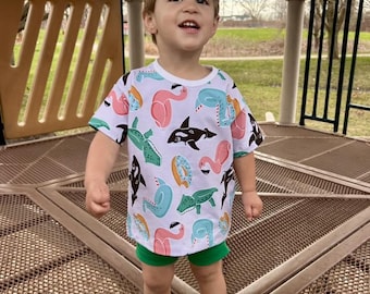 Kids Cotton Shirt, Pool Float Tshirt Design, Summer Vibes Handmade Tee