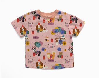 Let's pawty birthday tee for kids, Pink birthday shirt dog theme