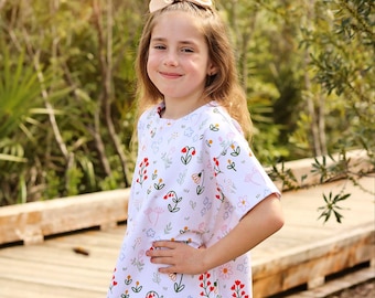 Floral boxy tee for kids - oversized shirt flowers