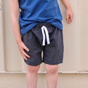 JERSEY Beach shorts - toddler boys girls shorts - faux drawstring shorts - organic shorts - CHARCOAL