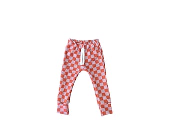 Terracotta checker pants - French terry leggings - CHecker pants for kids.  - gifts for kids under 40