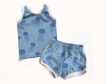 Jellyfish track set: tank and track shorts in cotton lycra