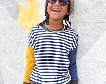 Stripe dolman for kids -  French terry stripe shirt. Baggy pullover
