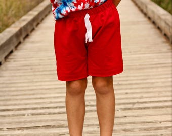 Red beach shorts for boys, French terry toddler boy shorts, summer clothes for juniors, kids cotton shorts, summer toddler shorts
