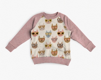 Cat pullover, cute cat shirt for kids, handmade crewneck shirt for girls and boys,
