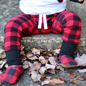 Red and Black Buffalo Plaid Baby Leggings Valentine's Baby Boy Leggings Toddler Pants Baby Pants Baby Joggers Toddler Leggings image 1