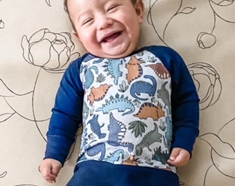 Dino pullover - baby dino shirt - kids dino shirt - toddler dinosaur pullover - oeko tex fabric - lightweight pullover