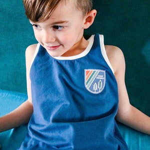 Blue retro ringer tank for kids - Explore - Hiking shirt for kids - Camp midbest - cotton handmade tank for kids - gifts under 30