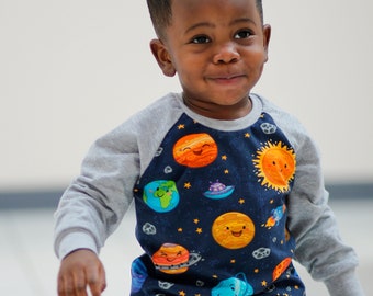 Baby raglan - planets - science - solar system- outer space - Kids cotton pullover -