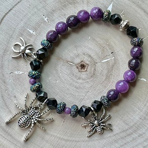 Spider Charm Gemstone Beaded Stretch Bracelet