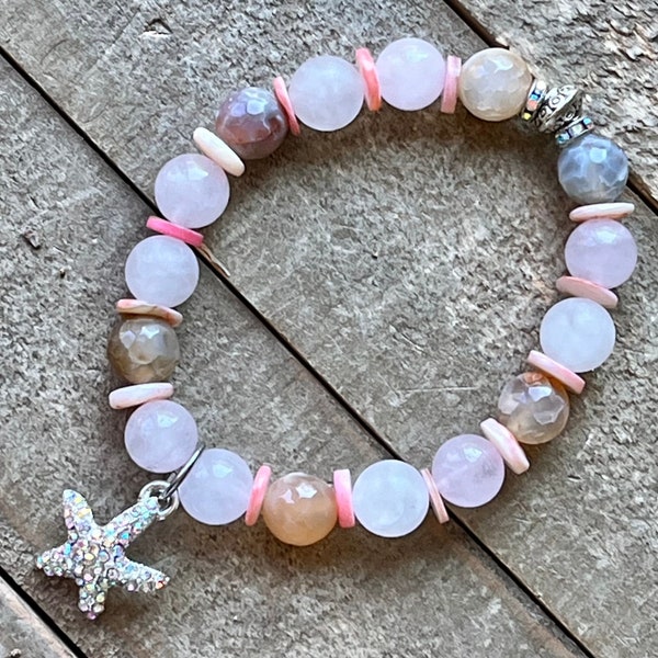 Starfish Charm Gemstone Beaded Stretch Bracelet