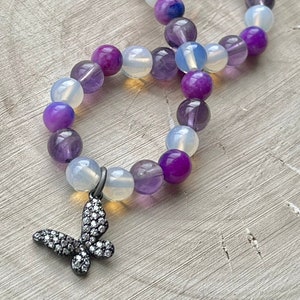 Butterfly Charm Gemstone Beaded Stretch Bracelet