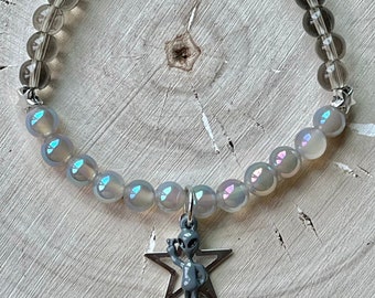 Alien Charm Gemstone Beaded Stretch Bracelet
