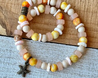 Starfish Charm Gemstone Beaded Stretch Anklet