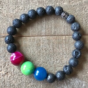Polysexual Pride Lava Stone Beaded Stretch Bracelet, Pride Donation