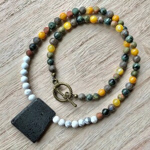 Lava Stone Pendant Gemstone Beaded Necklace