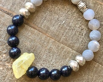 Dyed Quartz Crystal Gemstone Beaded Stretch Bracelet