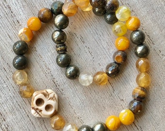 Bone Skull Gemstone Beaded Stretch Anklet