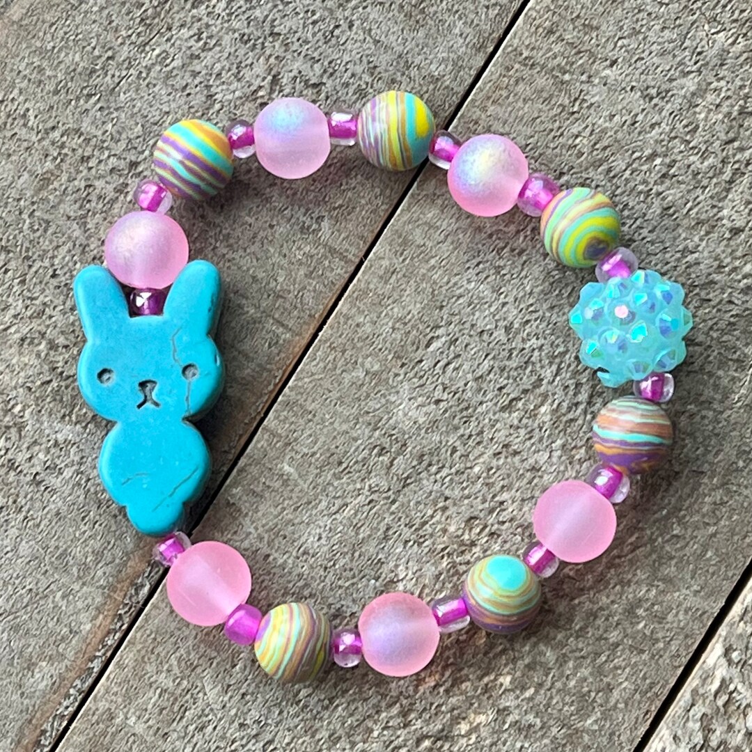 Kids Easter Bunny Beaded Stretch Bracelet - Etsy