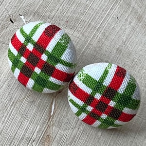 Christmas Plaid Fabric Covered Button Studs