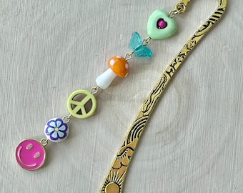 Peace Sign Boho Beaded Bookmark