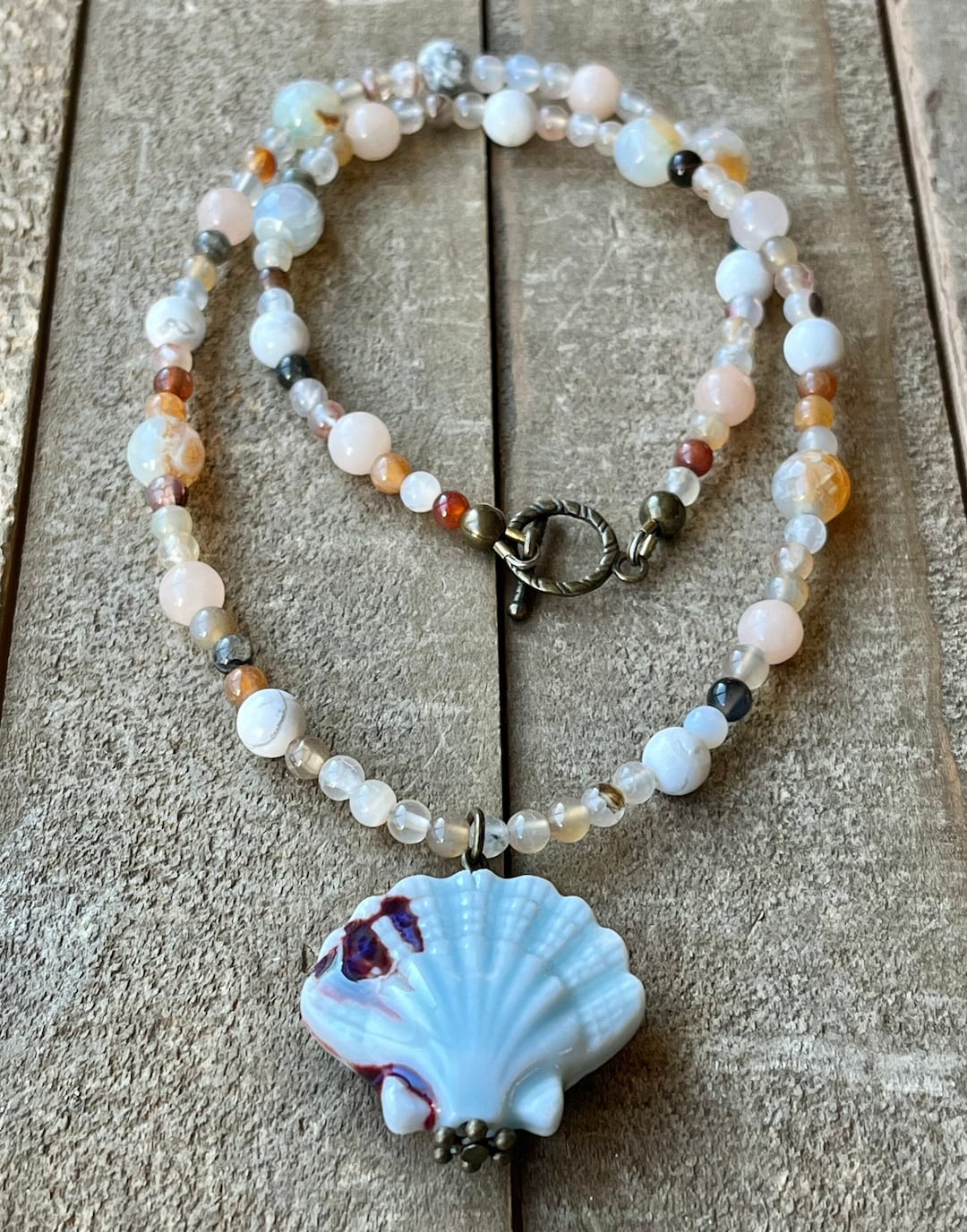 Shell Gemstone Beaded Necklace - Etsy