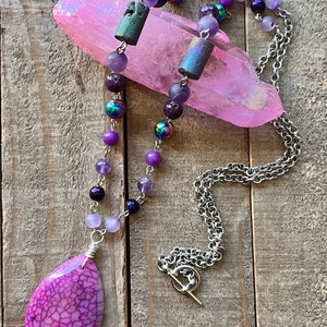 Dragon Vein Agate Gemstone Bead & Chain Necklace