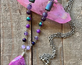 Dragon Vein Agate Gemstone Bead & Chain Necklace