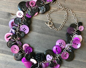 Purple & Black Button Charm Necklace