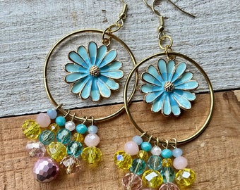 Daisy Beaded Chandelier Earrings