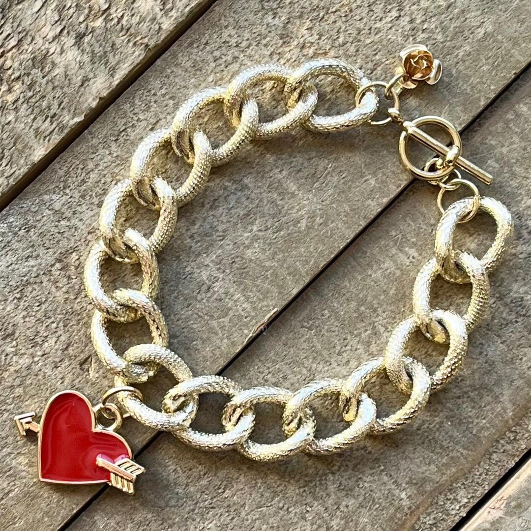 Valentine’s Day Themed Heart Charm Chain Bracelet - Etsy
