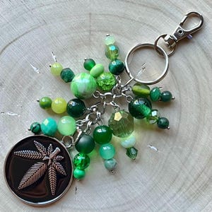 Marijuana Leaf Beaded Keychain