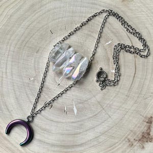 Crescent Moon Aura Quartz Crystal Necklace