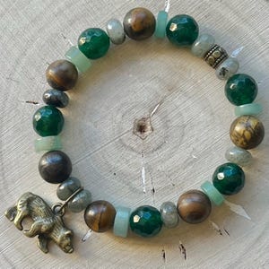 Bear Charm Gemstone Beaded Stretch Bracelet