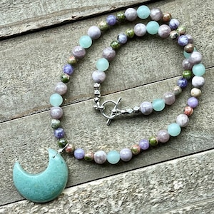 Aventurine Crescent Moon Gemstone Beaded Necklace
