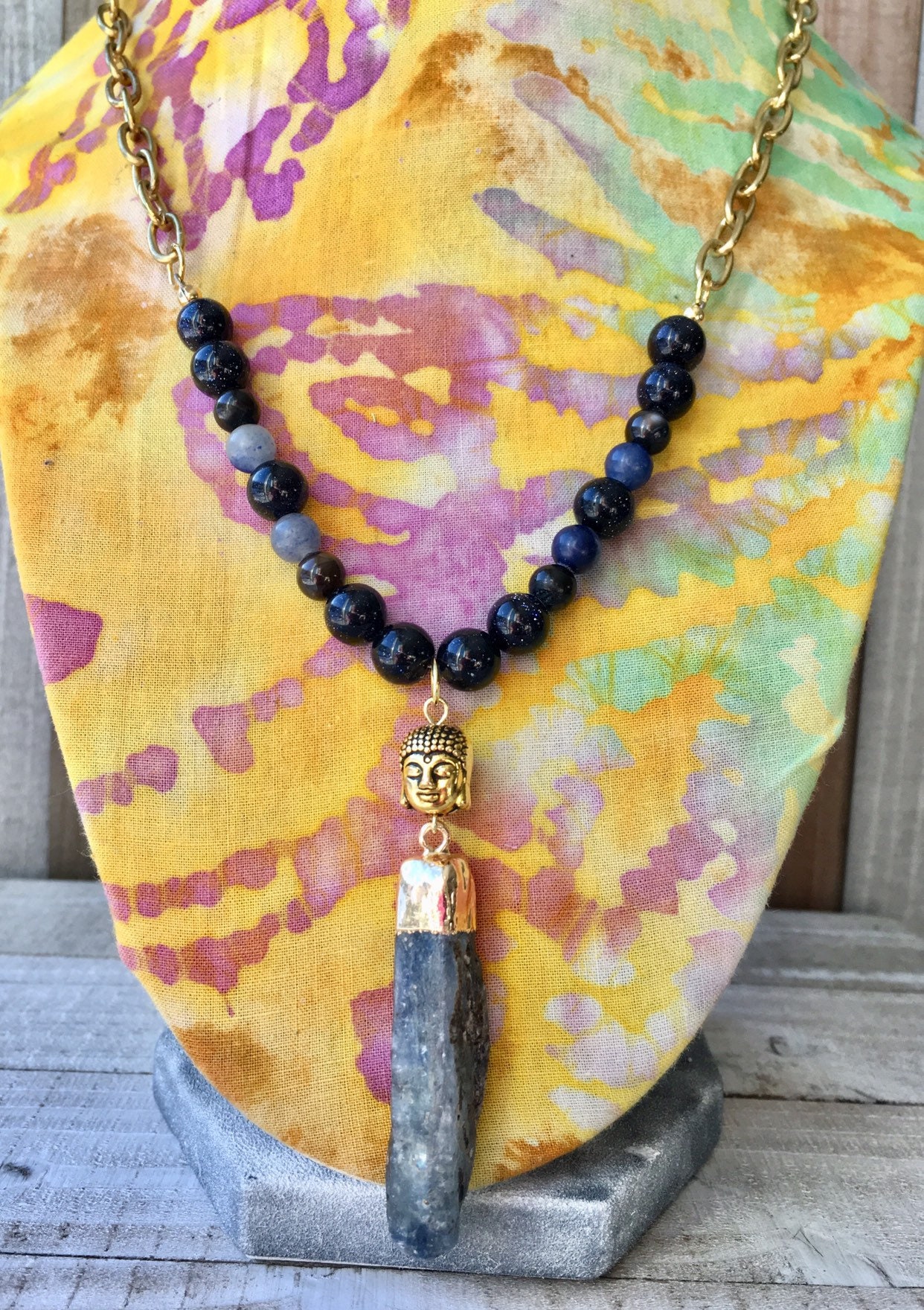 Kyanite Point Pendant & Buddha Bead and Chain Necklace - Etsy