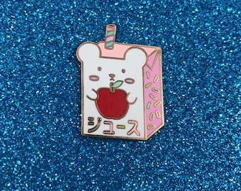 Apple Juice Hard Enamel Pin - Bashful Bear Kawaii Drinks Series