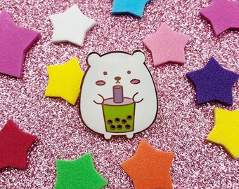 Bashful Boba Matcha Bear Enamel Pin