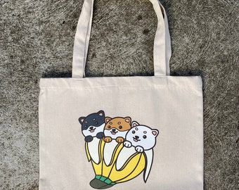 Cute Shiba Inu Shibanana Trio Dog Face Tote Bag