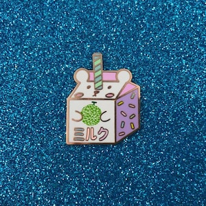 Melon Milk Bear Carton Hard Enamel Pin - Bashful Bear Drink Fridge Series