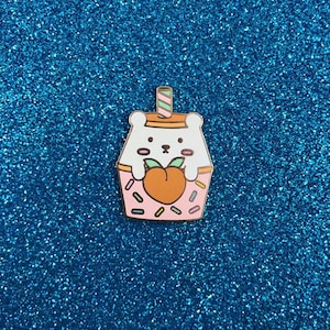 Peach Yogurt Hard Enamel Pin - Bashful Bear Kawaii Drink Series
